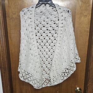 Open Crochet Knit Women’s Sweater Shawl - Ivory